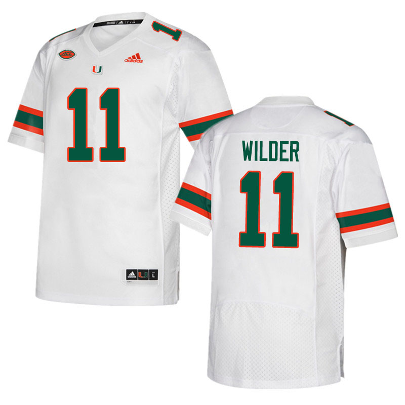 Adidas Miami Hurricanes #11 De'Andre Wilder College Football Jerseys Sale-White